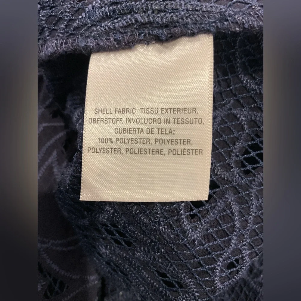 Anthropologie Elevenses Navy Blue Lace Bomber Jacket - Picture 15 of 16